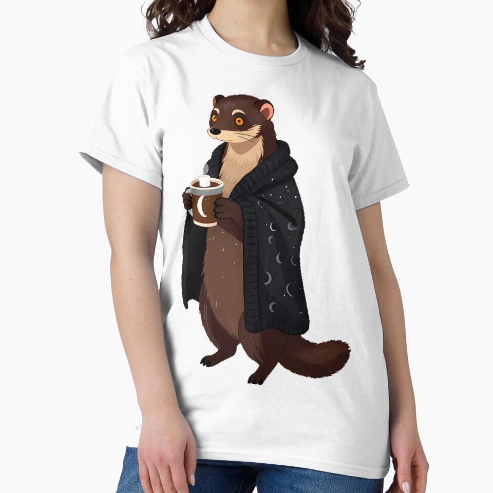 Gothic Cozy Weasel with Cocoa and Knitted Blanket by IllumeInk