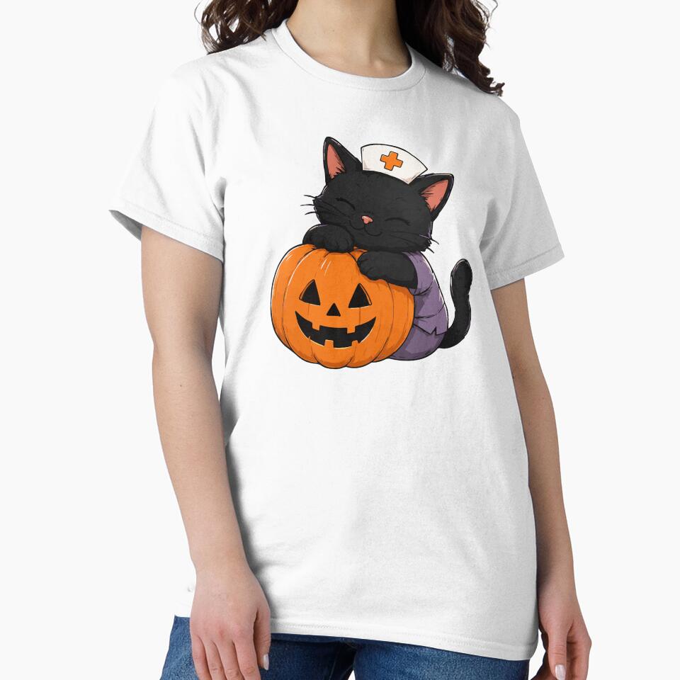 NURSE HALLOWEEN funny cat and pumpkin by YNELENT