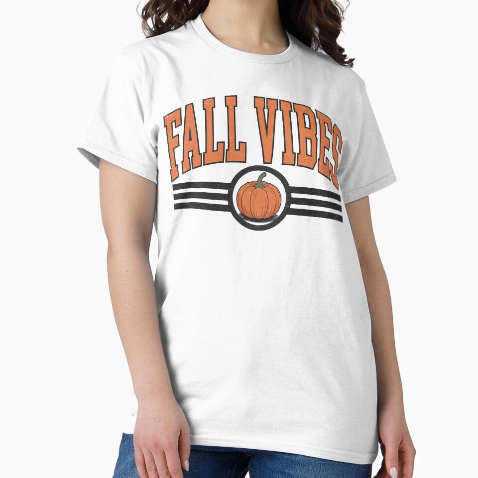 Fall Vibes Sweatshirt Retro Varsity Pumpkin Collegiate Autumn Graphic Tee by LessIsLoud