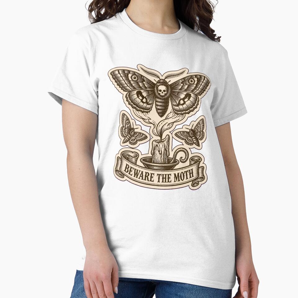 Beware The Moth Medieval Woodcut Death Moth | Dark Academia Gothic Moth Print by StickyGuys