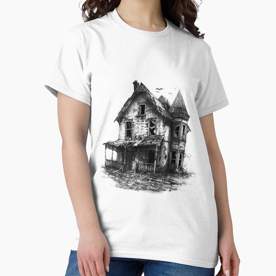 Haunted Victorian House – Gothic Horror Black and White Illustration by inkoutninja