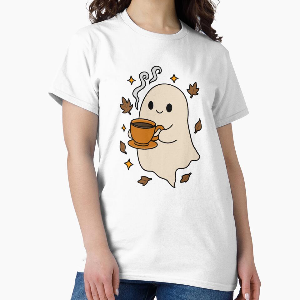 Spooky Cute Ghost With Coffee by dedinsidedesign