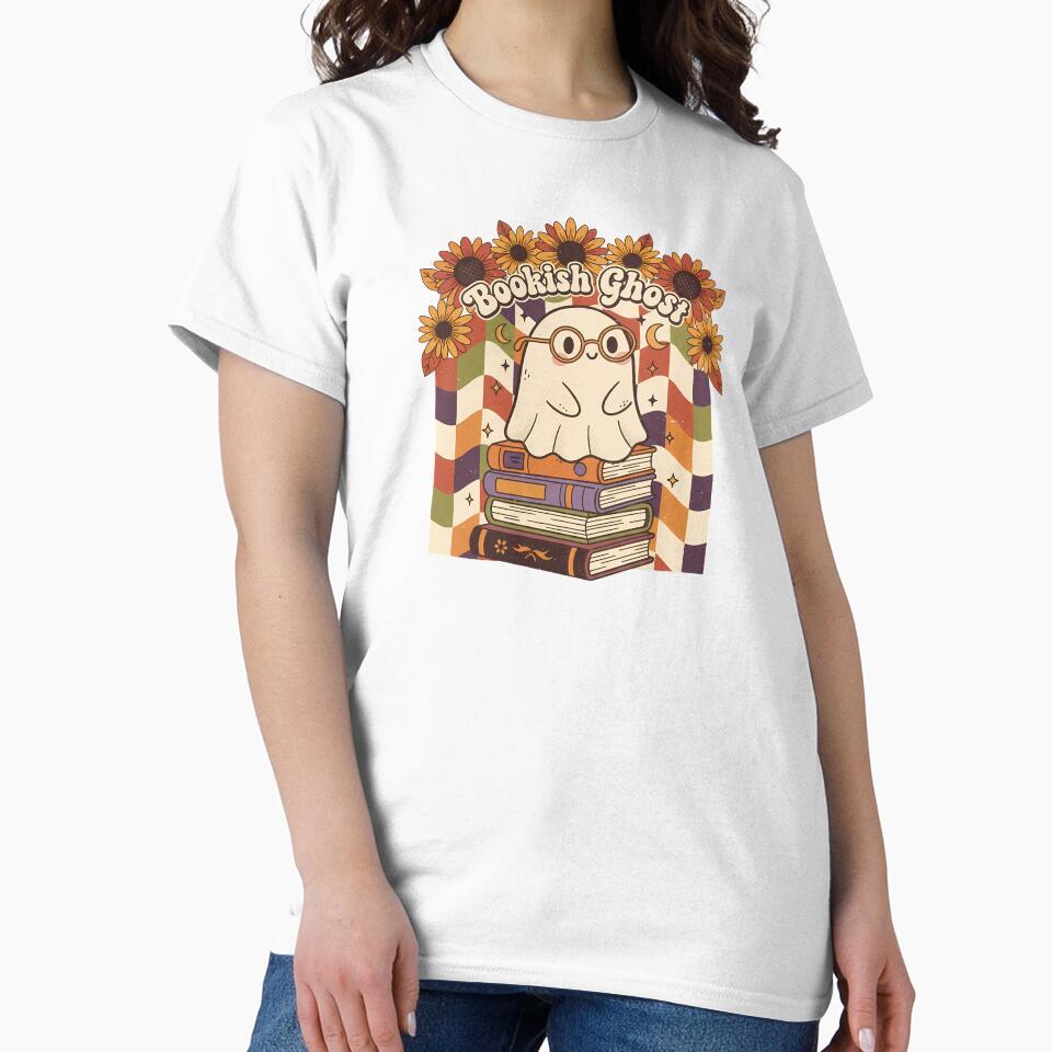 Bookish Ghost – Cute Retro Halloween Reading Design by hn79