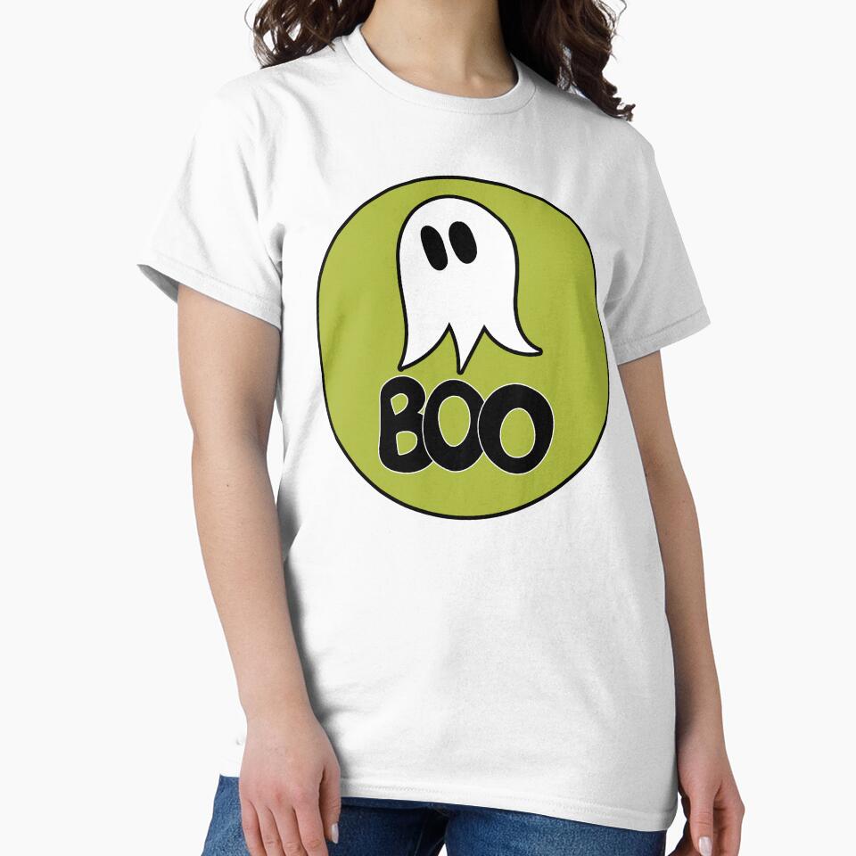 Cute ghost cartoon BOO text circle frame green by AngelDawnDesign