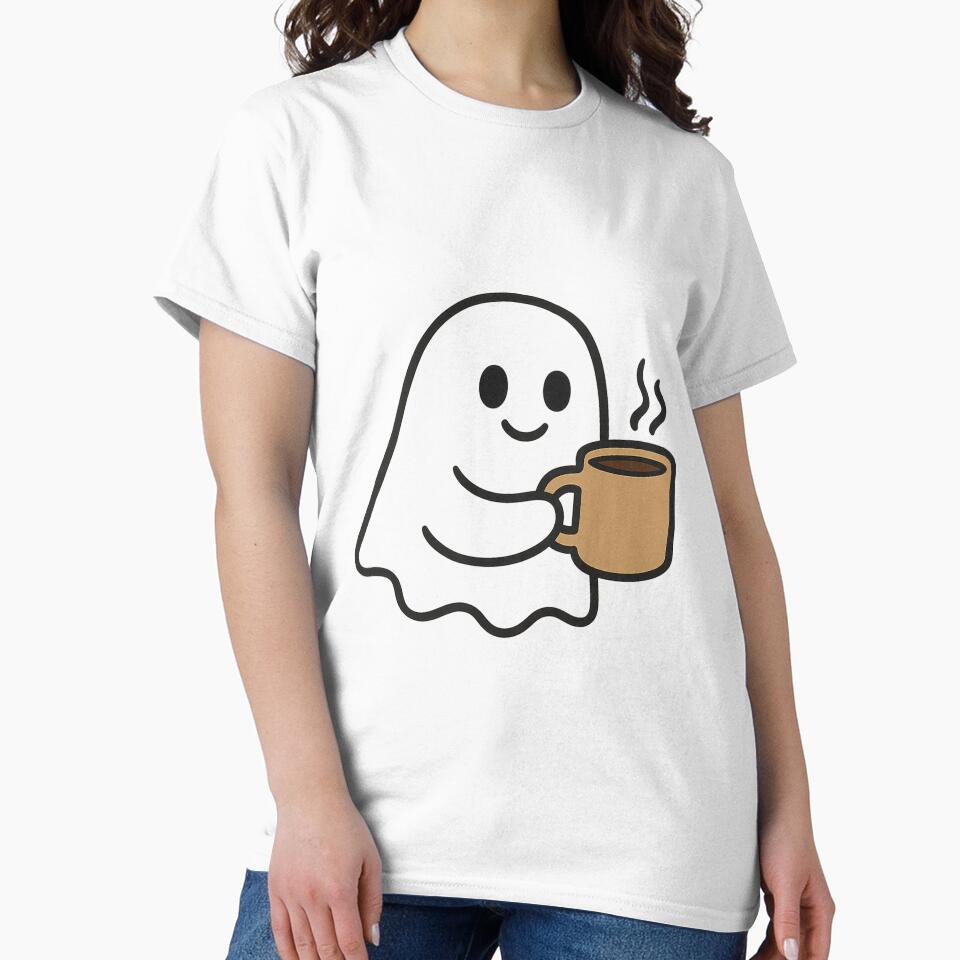 Cute Ghost with Coffee – Spooky but Caffeinated by NoRestDesigns