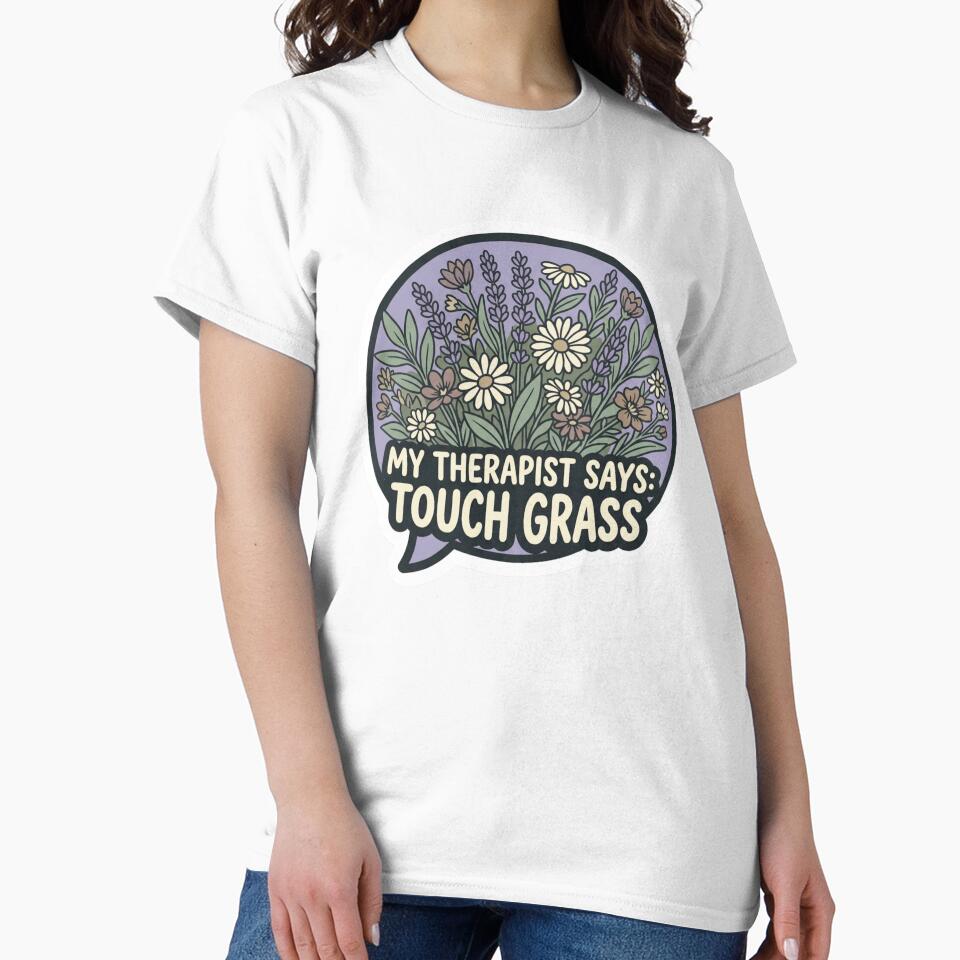 My Therapist Says Touch Grass Wildflower Dark Humor Mental Health Sticker by AlexBloomStudio