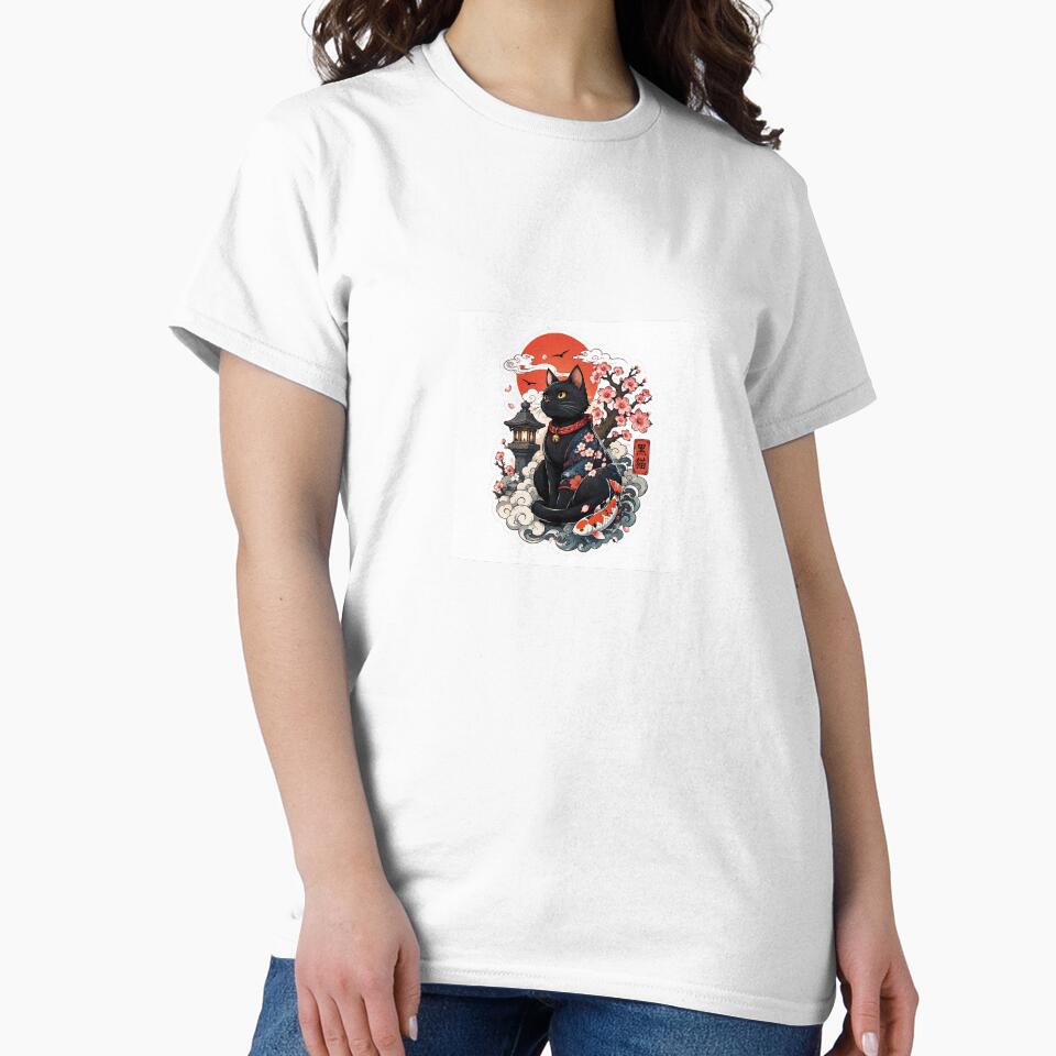 Mystic Black Cat Sticker – Red Moon & Sakura by LCN-STOR