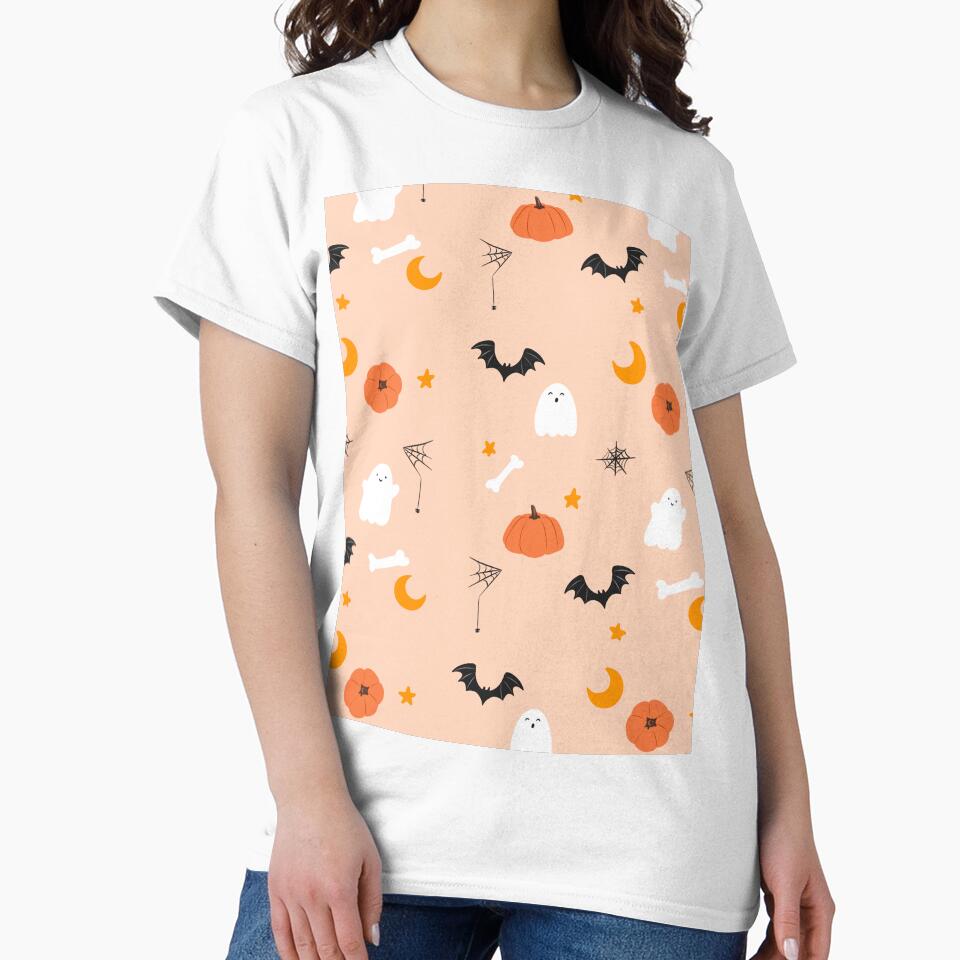 Pumpkins, Cute Ghost Print, Seamless pattern, Halloween, Halloween aesthetic, Withy, Pink Halloween, Boo, Ghosts , Bats by RosieArtGallery