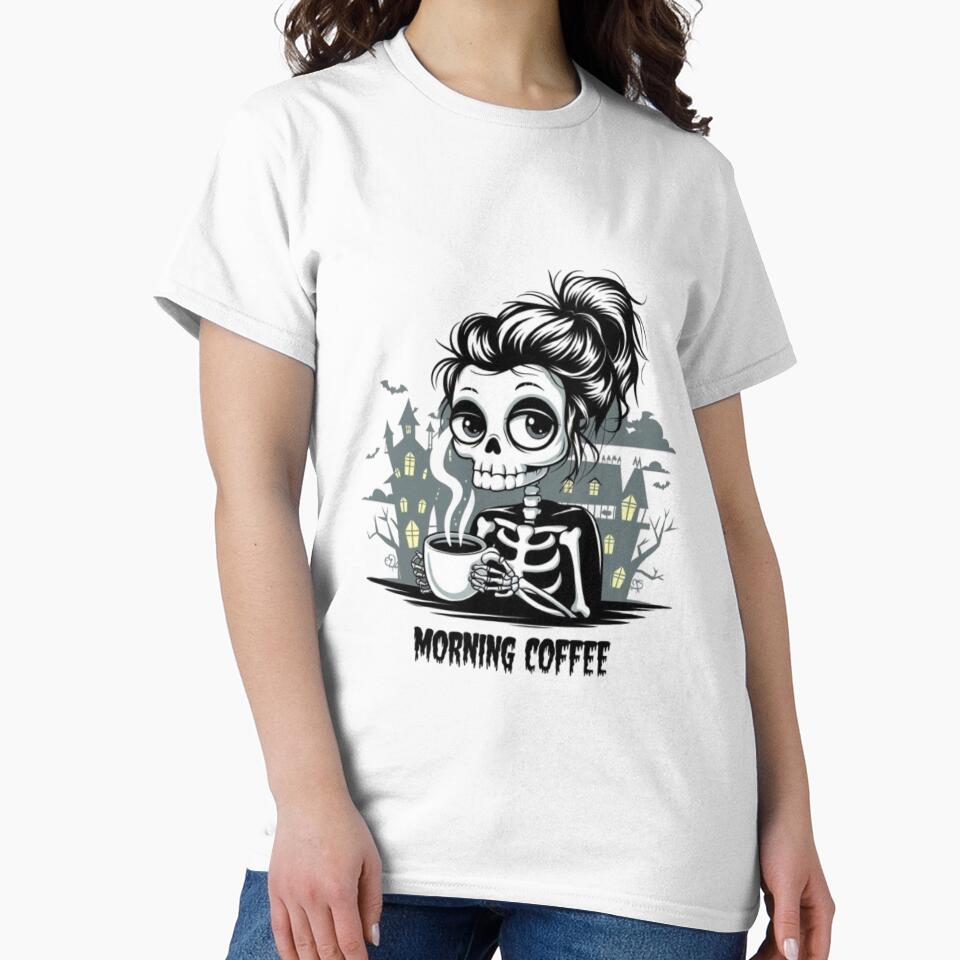 Morning Coffee Skeleton - Cute Spooky Halloween Design by GemBob Creations