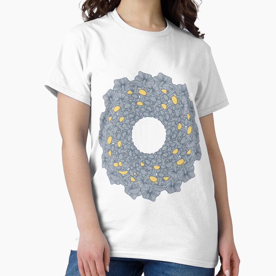 Mushroom mandala design in grey and yellow tones by MILLDESIGN