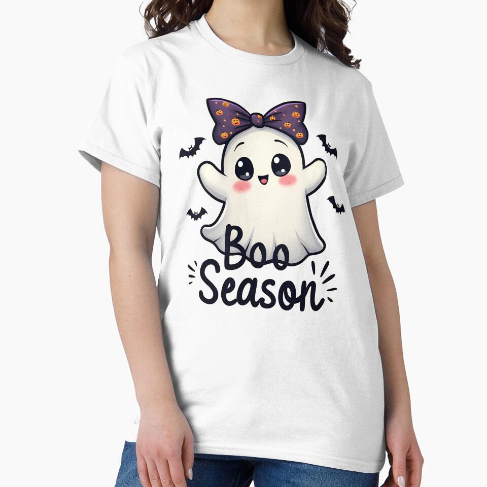 Boo Season Cute Ghost Coquette Halloween Design by TrendTeeLab