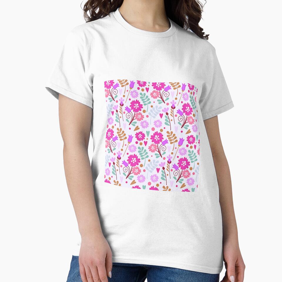 Pink Floral Spring Pattern, Pink Flowers Girly Pattern Spring Roses by EarthlyIndigo