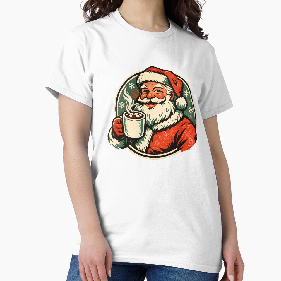 Vintage Santa Hot Cocoa – Retro 1960s Cozy Christmas Badge Screen Print Holiday Gift by Artycom