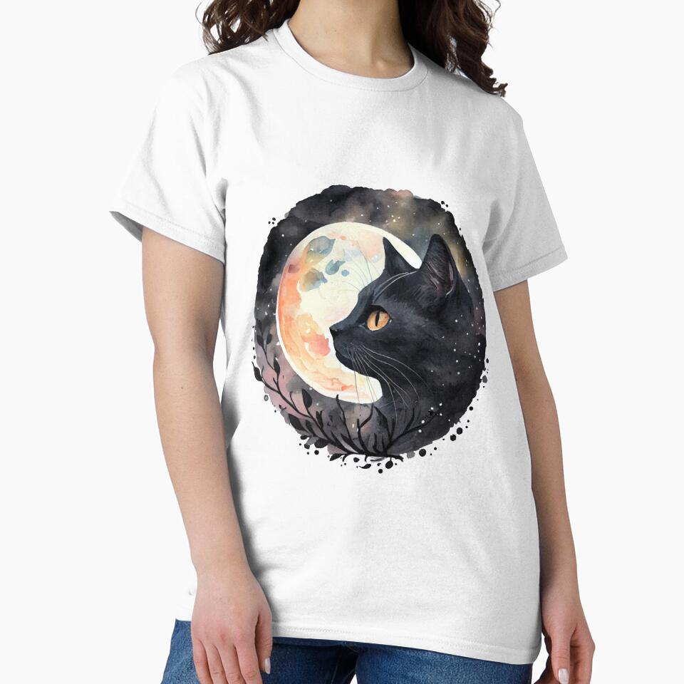 A black cat with the moon behind it. Cat moon by Pixelaire