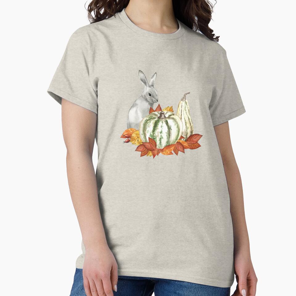 Cute bunny with pumpkins and falling leaves - Autumn greetings by FunnyChameleon