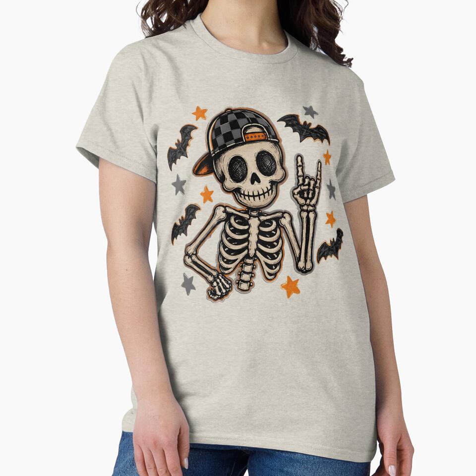 Boy Skeleton Halloween Shirt, Retro Checker Skeleton Graphic Tee, Spooky Season Kids Shirt, Funny Skull Halloween Gift by fimacurtuse