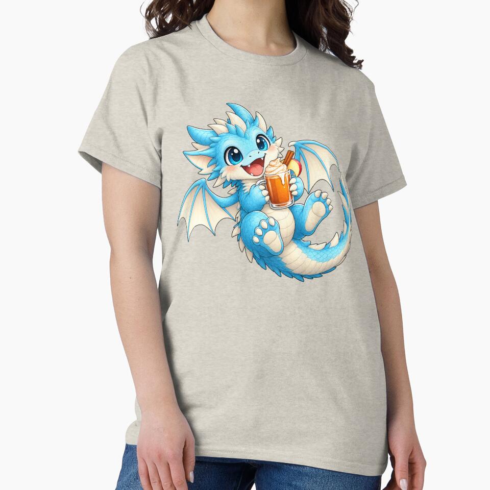 Cute Blue Baby Dragon with Cozy Autumn Cider by Hatchling Hollow