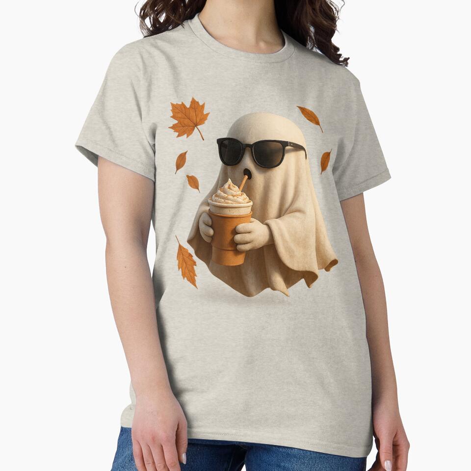 Cool Autumn Ghost with Pumpkin Spice Latte – Cozy Fall Vibes Design by TrendTribeTP