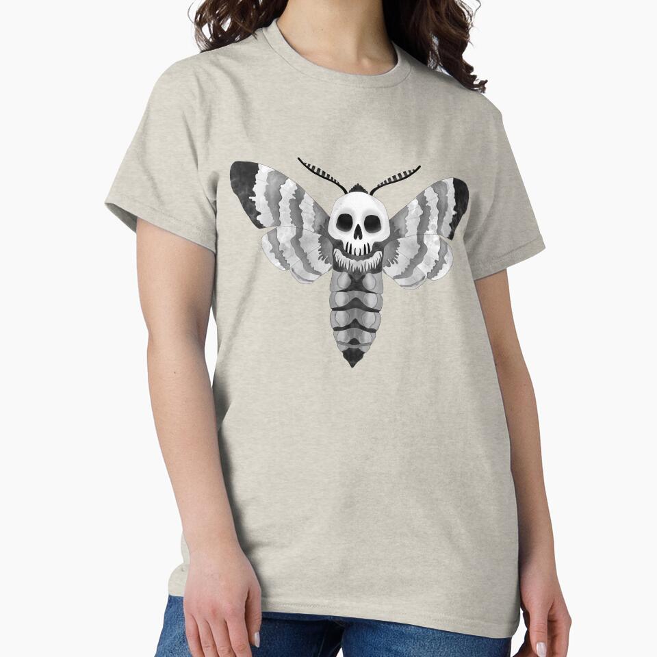 Monochrome Death Head Moth Skull Illustration, Black and White by IrenicBears