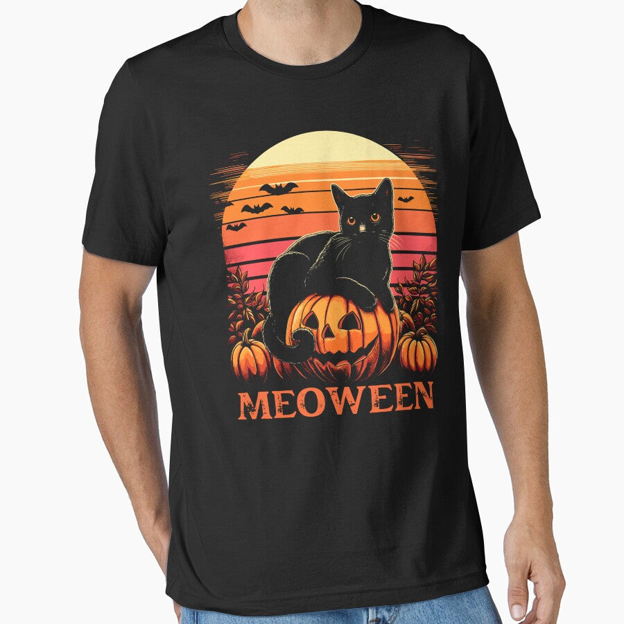 Meoween Black Cat Halloween Pumpkin Design by Quirky Shirts