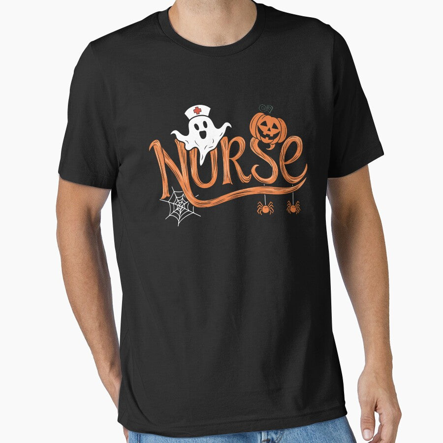 Nurse Halloween Cute Ghost and Pumpkin by Quirky Shirts
