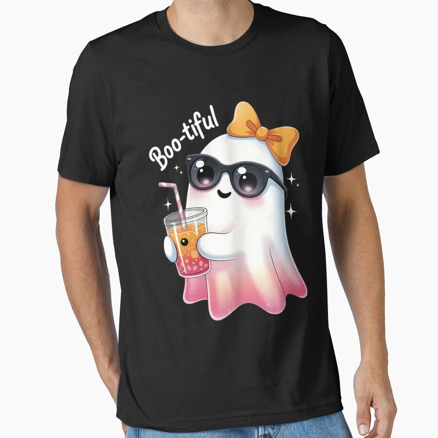 Cute Ghost Drinking Coffee With Halloween Bow by brynatshop