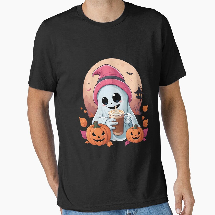 Cute Ghost Drinking Coffee Halloween Ghost Ice Coffee Womens by woshgo