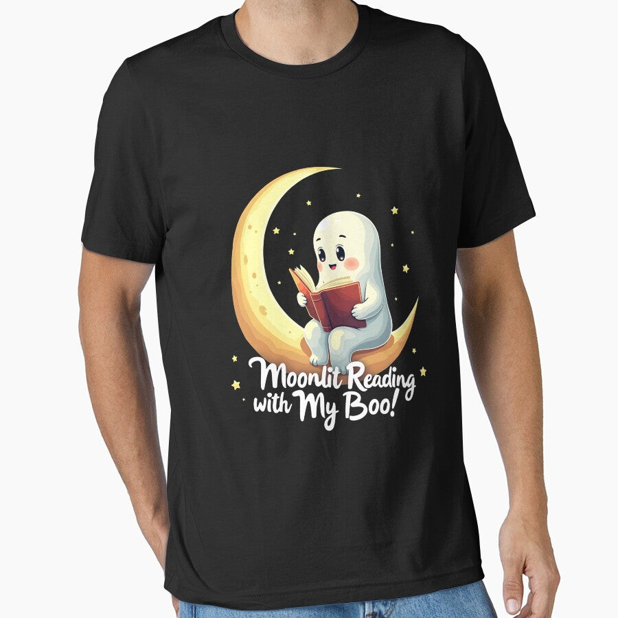 "Moonlit Reading with My Boo!" Ghost Reading by Moonlight Halloween T-Shirt by AI-volution