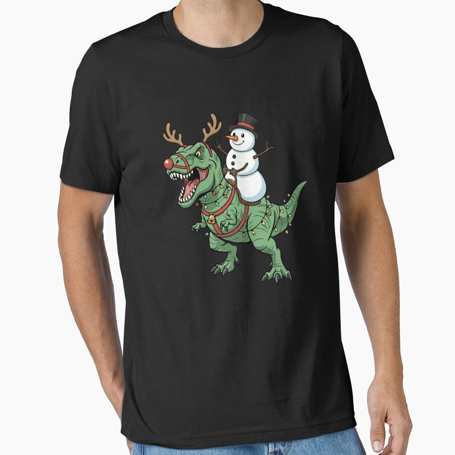 Snowman Riding T-Rex Funny Christmas Dinosaur Gear by DynamicDesign
