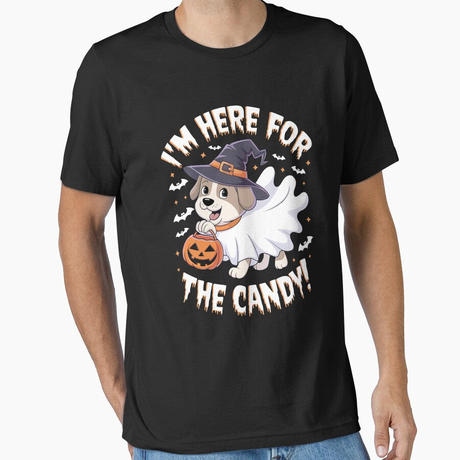 Cute Dog in Halloween Ghost Costume Here for Candy by DorasArt