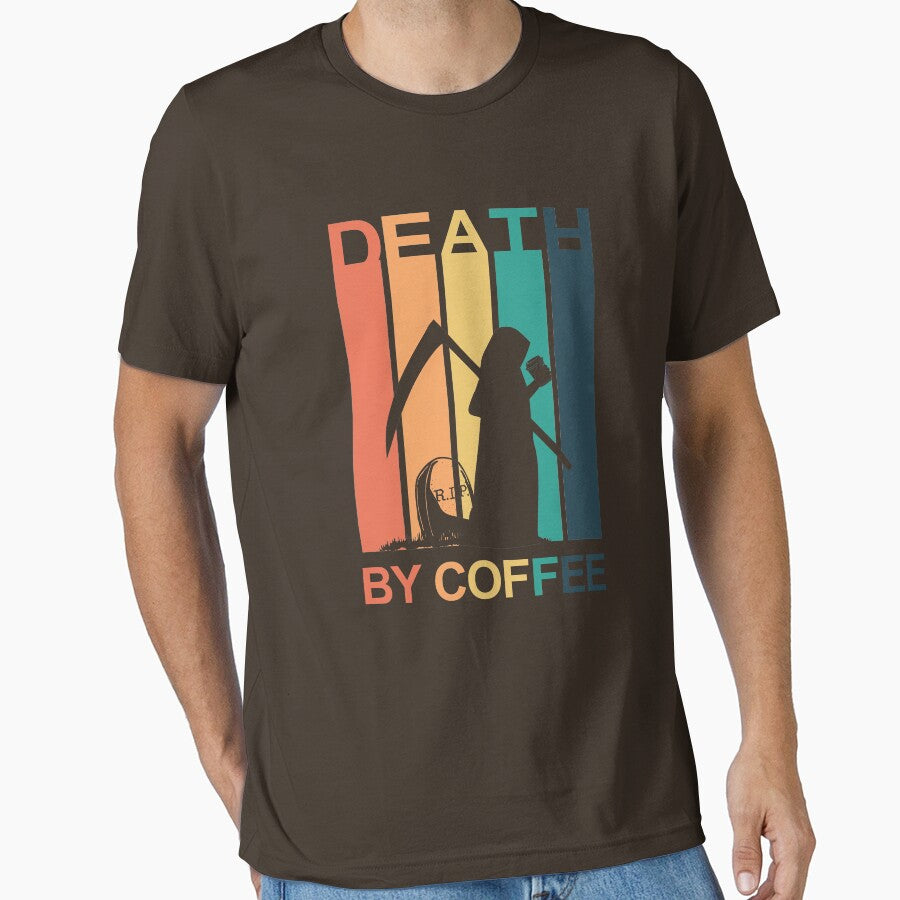 Death by coffee - vintage sunset - Halloween - full shirt colour by hasbeenz