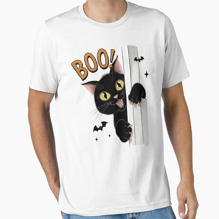 BOO! Black Cat Halloween shirt for Kids and Cat Lovers by Oualid Art