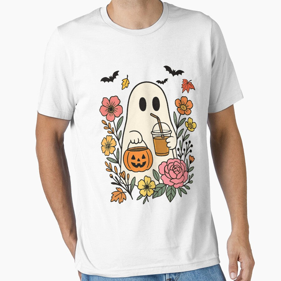 Cozy Autumn Ghost with Pumpkin and Flowers by QuietBloom80