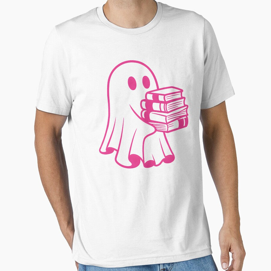 Neon Pink Ghost with Books – Spooky Cute Academic Aesthetic by DamianRoy88