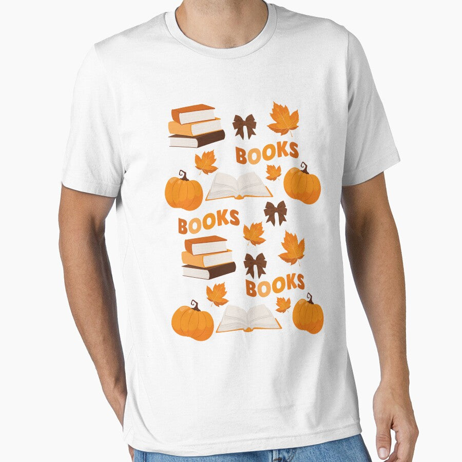 Fall Books Pattern Pumpkin Leaves with Coquette Bow by Art-of-Rory