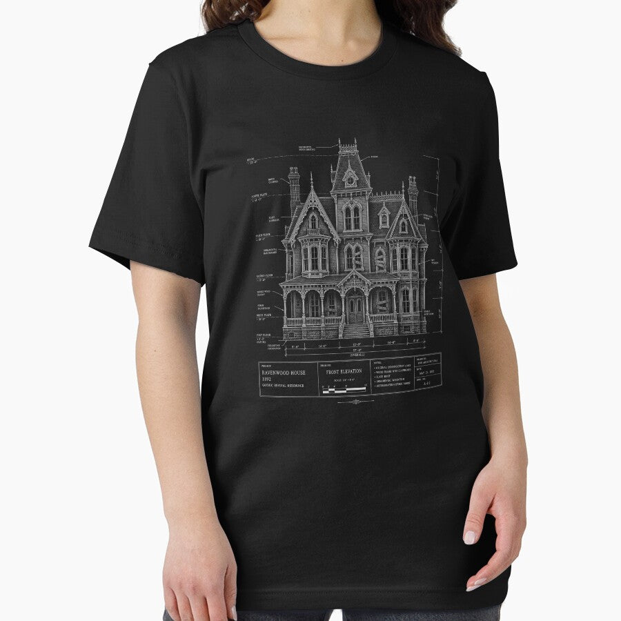 Ravenwood House Haunted Blueprint – Gothic Victorian Architecture Art by Stinky Lincy's Apparel Company