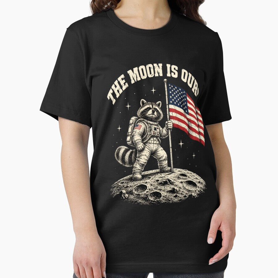 Space Racoon Astronaut Flag on the Moon Patriotic Art by ROUX-ART