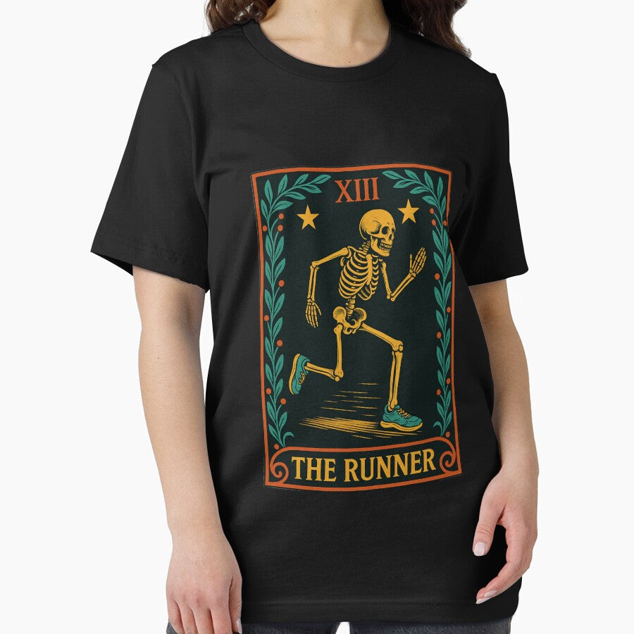 The Runner Tarot Card Marathon Running Skeleton Marathon Runner Tarot T-Shirt by Omarmadani