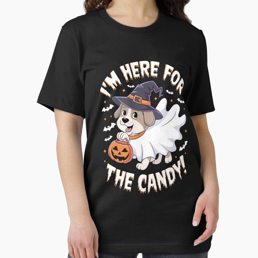Cute Dog in Halloween Ghost Costume Here for Candy by DorasArt