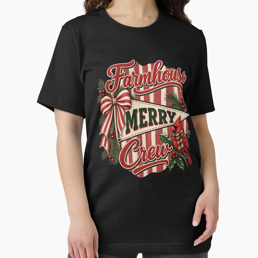 Farmhouse Merry Christmas Crew Vintage Cardinal Christmas T-Shirt by Abdelthreads