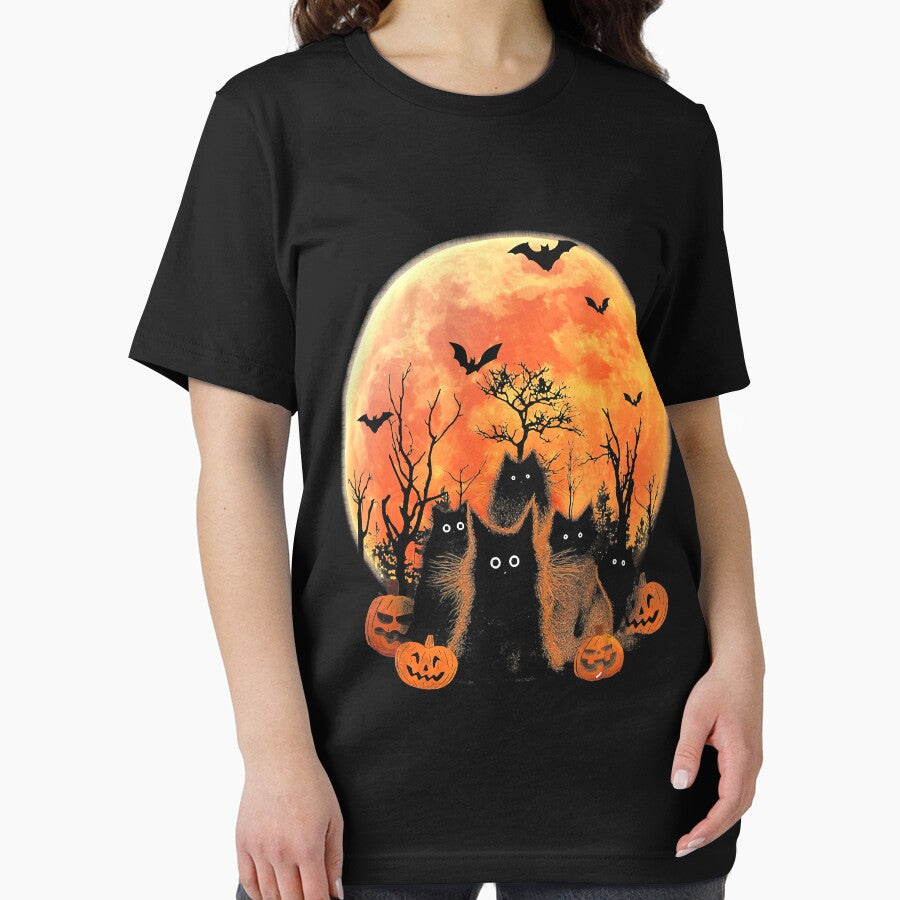 Black Cat Halloween Trick Or Treat Pumpkin Jack O Lantern T-Shirt by GrahamWalsh