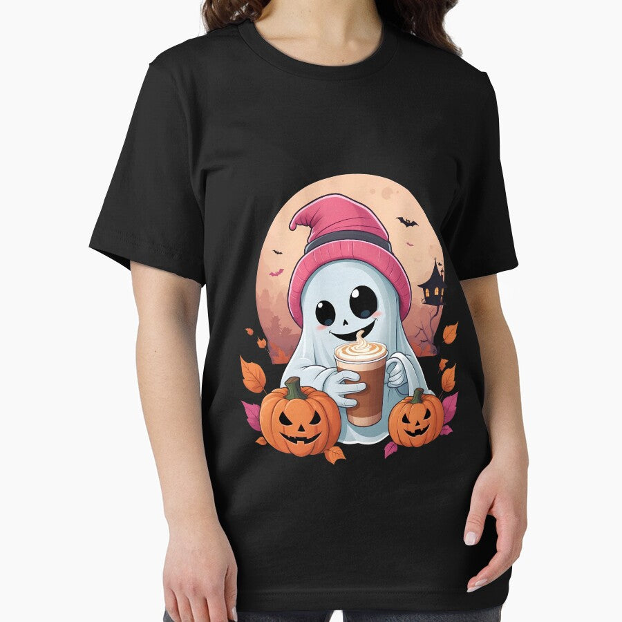 Cute Ghost Drinking Coffee Halloween Ghost Ice Coffee Womens by woshgo