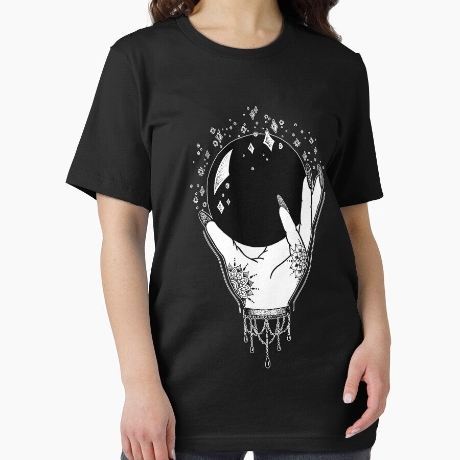 Crystal Ball Shirt, Crystal Ball Future Fortune Teller Black And White Fine Liner by taonguyen