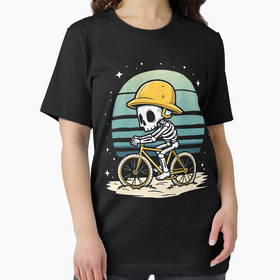 Funny Skeleton Riding Bike Design by Quirky Shirts