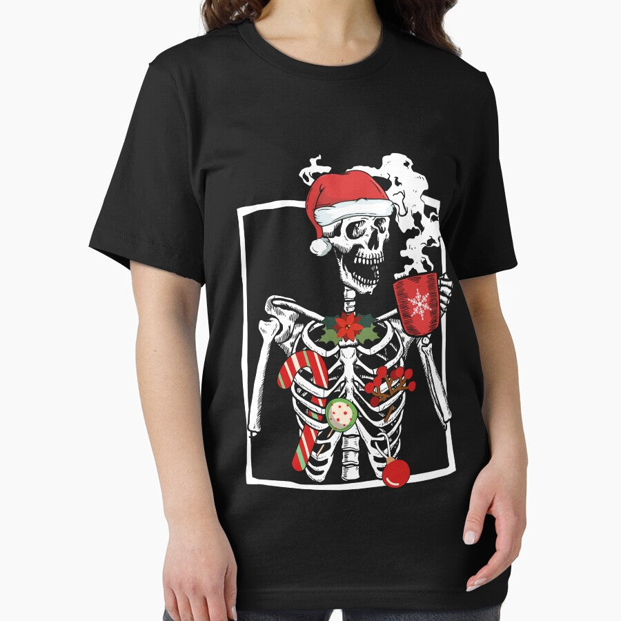 Smiling Skeleton Skull Drinking Coffee Latte Christmas Cafe by RikoAiba