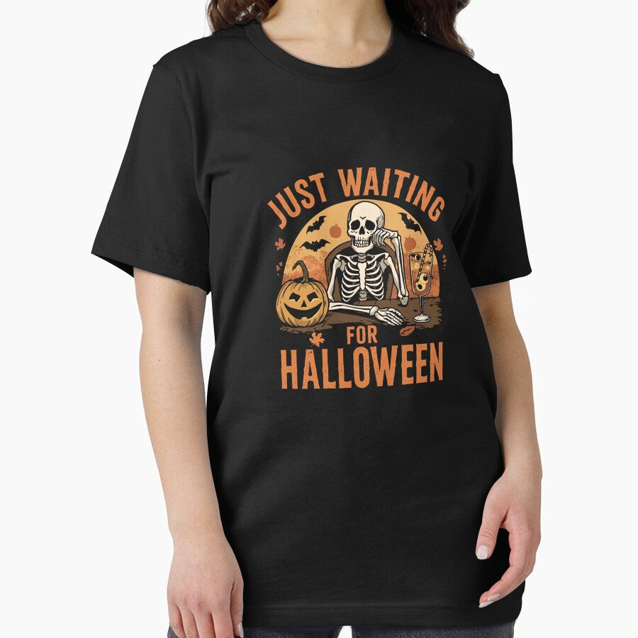 Just Waiting For Halloween Funny Skeleton Halloween Costume by WildAuraArt