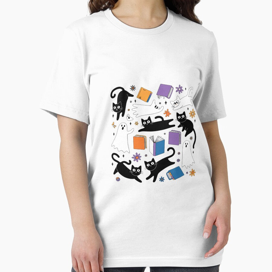 Cute Ghost Cat Reading Books Lover Bookish Halloween Spooky by KingsLife1994