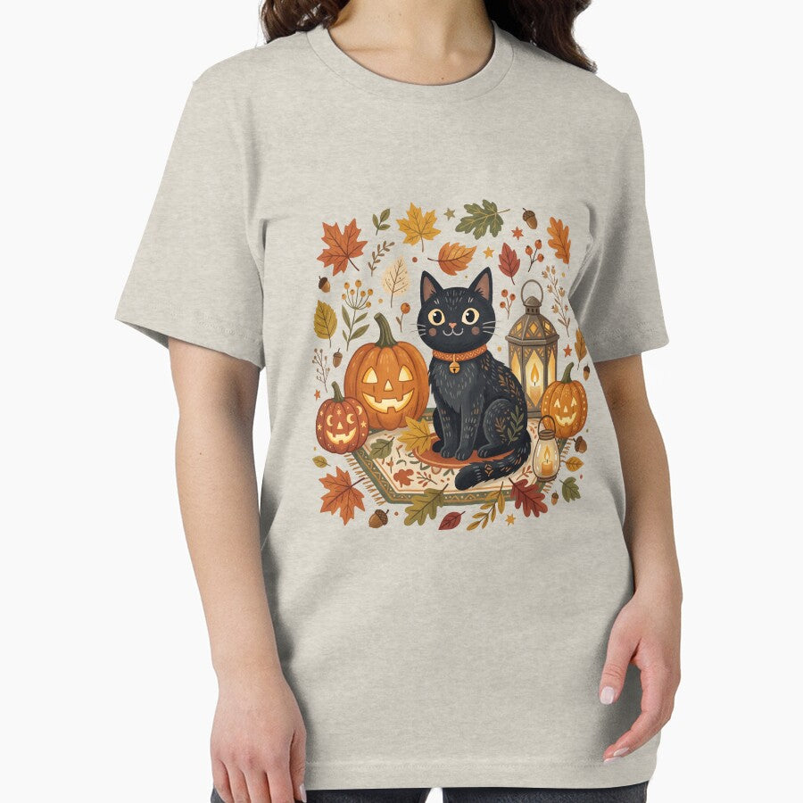 Black Cat with Pumpkins Watercolor Halloween Illustration by Biwbiwty