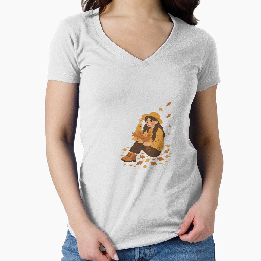 Cozy Autumn Girl Holding Autumn Leaves by SolutionsArt