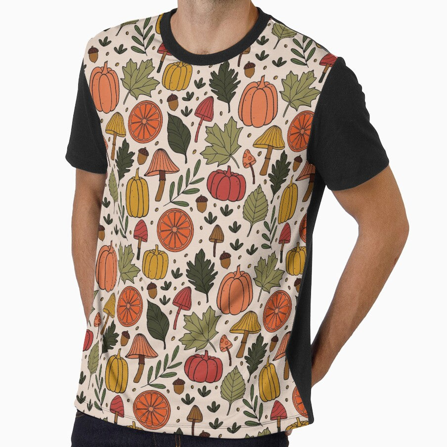 Fall Pumpkins and Mushrooms Bright Pattern by ArtByRahma